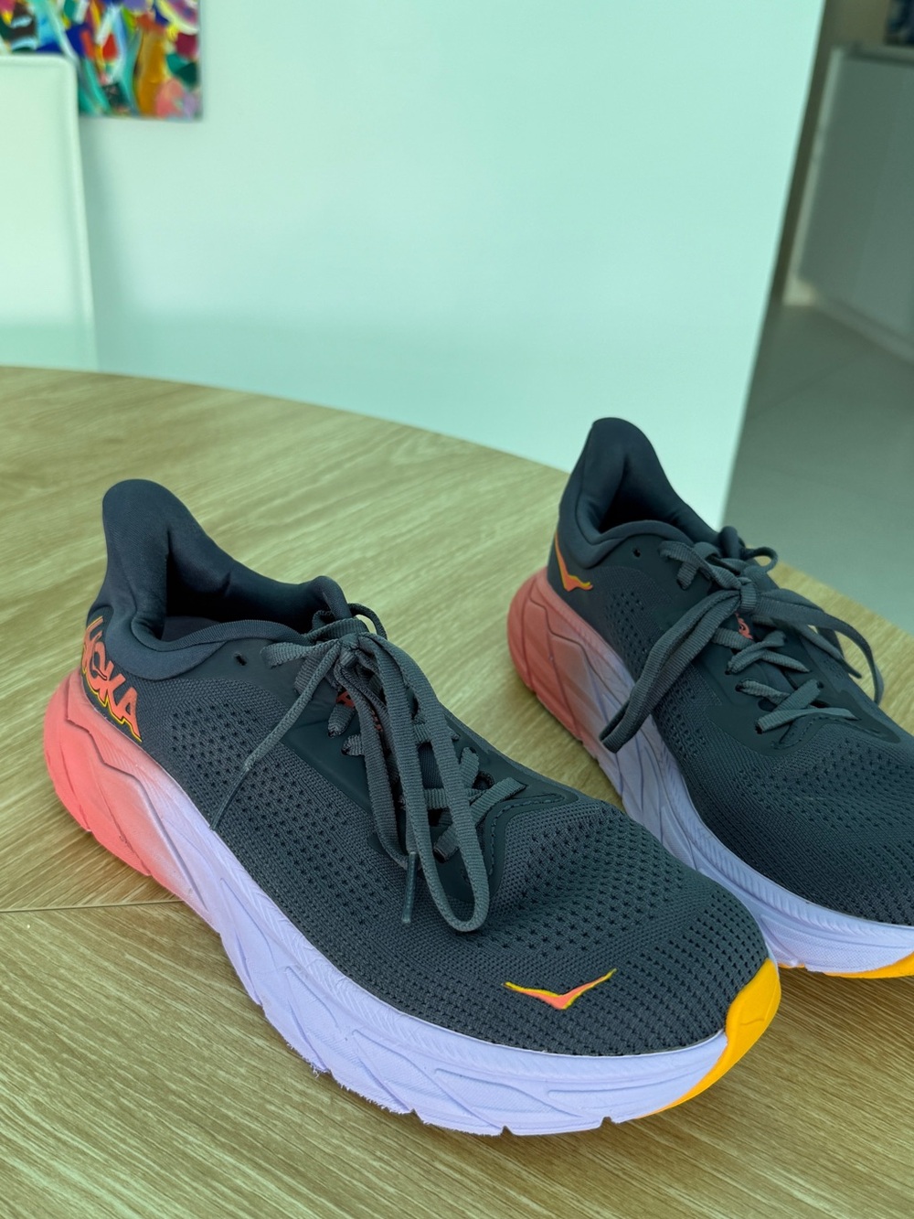 Hoka Kids Black Sneakers with Pink Gradient Midsole and Yellow Toe